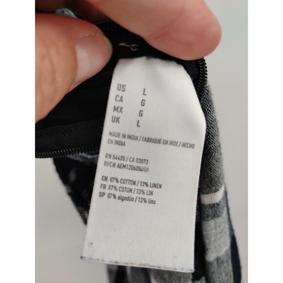 American Eagle Outfitters Black Gray Plaid Jumpsuit Belted Stretch Back Large - Picture 9 of 15